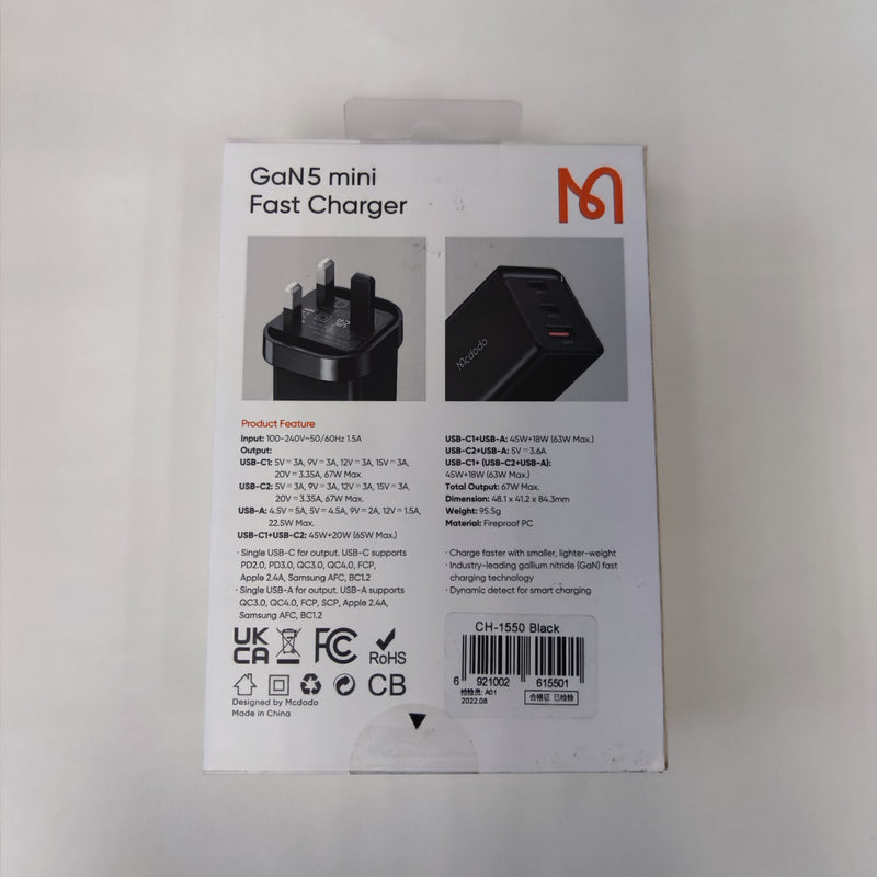 MCDODO GaN 65W 迷你快充旅行充電器 CH-155